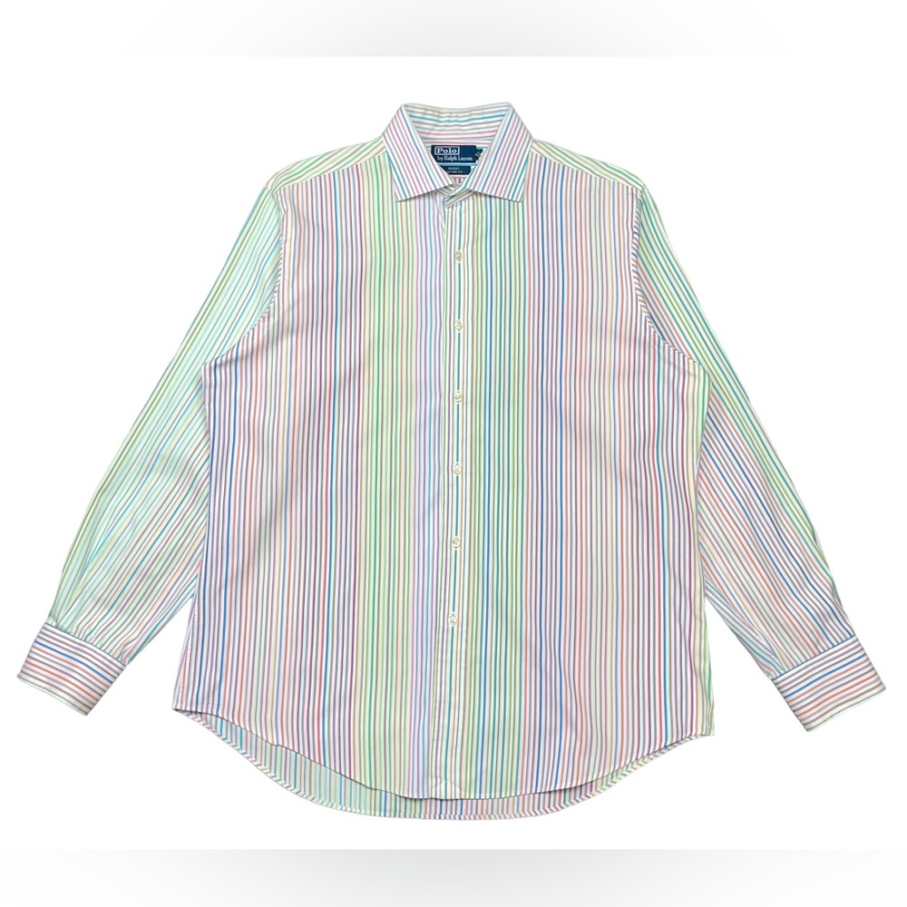 RARE Polo Ralph Lauren Rainbow / Multi Colored Striped Dress Shirt EUC sz LARGE